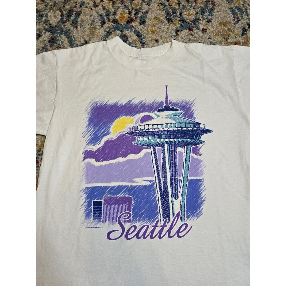 Vintage 90s Seattle Space Needle Travel Destination Tourist Graphic T-Shirt Med